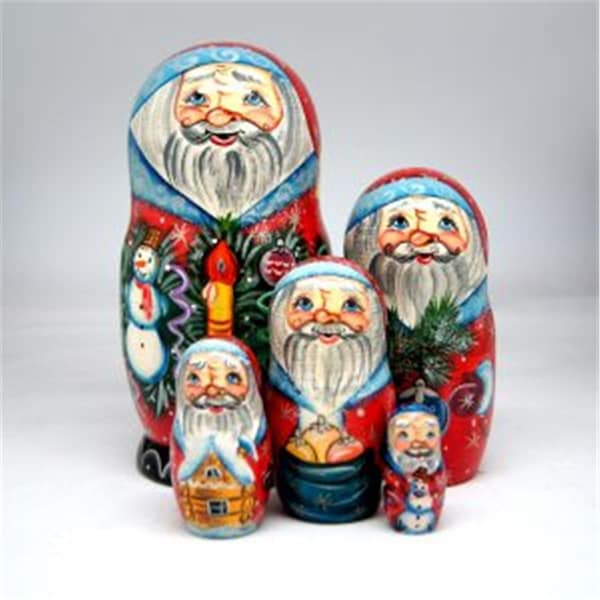 Gloriousgifts Russian Matryoshka Wooden Stacking Mr. Christmas 5 Nest Doll GL1772650 - main